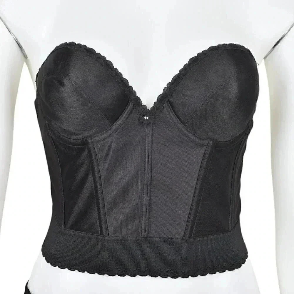 Vintage Bustier Corset Top Low Back Shaper Strapless  Black Size 36B